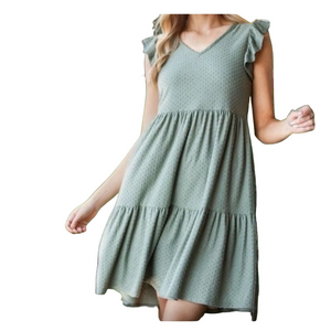 Heimish Green Butterfly Short Sleeve Swiss Dot Tiered Mini Dress NWOT PLUS